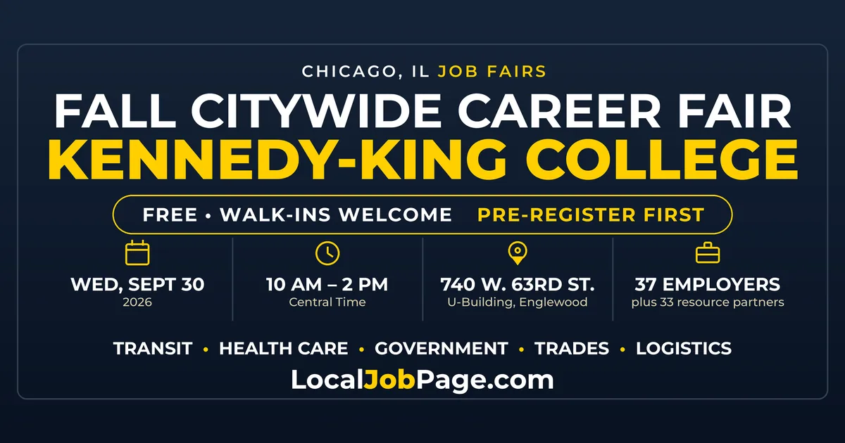 Chicago's Fall Citywide Career Fair Brings 37 Employers to Kennedy-King September 30