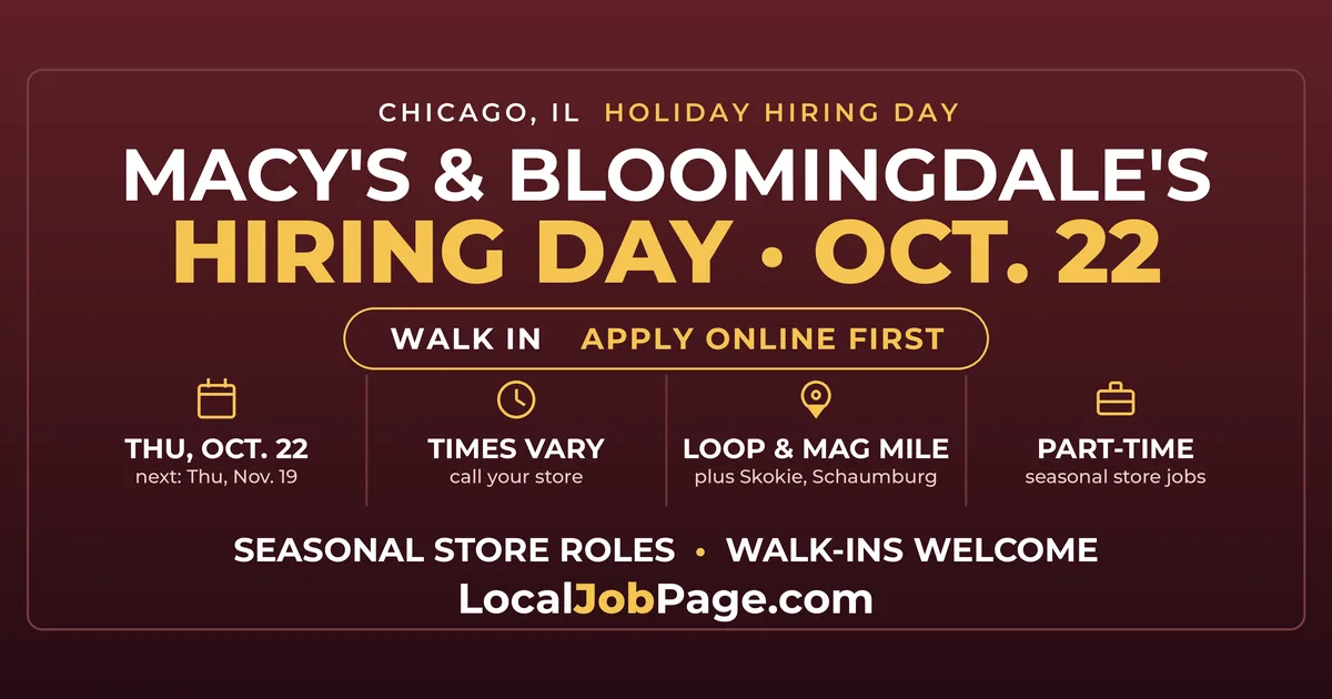 Macy's and Bloomingdale's Holiday Hiring Day Oct. 22: Where to Walk In Around Chicago